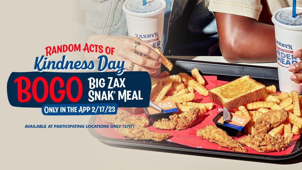 Zaxby’s Celebrates Random Acts of Kindness Day With ‘Buy One, Give One